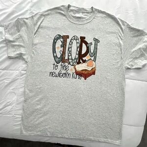 “Glory To The Newborn King” Port and Co Gray Tee. Size XLarge